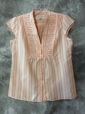 Banana Republic Peach and White Striped Cap Sleeve Button Top (Love 12)